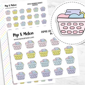 Kawaii Laundry Basket Doodle Pegatinas, Funcional para Planificadores, hobonichi, vertical, stalogy, b6, a6, Lindas pegatinas Kawaii, pipandmelon imagen 1