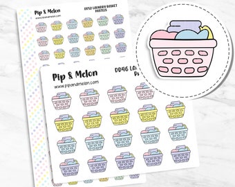 Kawaii Laundry Basket Doodle Stickers, Functional for Planners, hobonichi, vertical, stalogy, b6, a6, Cute Kawaii stickers, pipandmelon