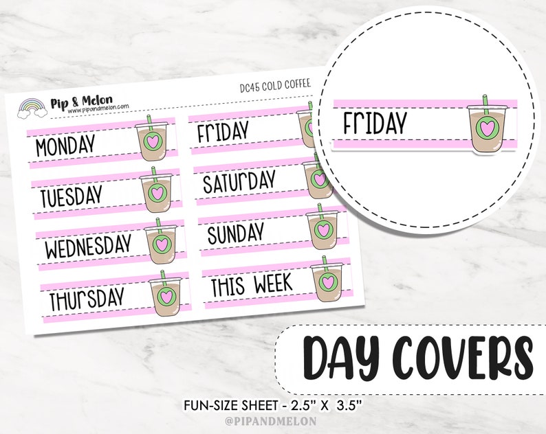 Kawaii Cold Coffee Day Cover for Weekly Planner Date Cover Stickers for Planners, hobonichi, vertical, stalogy, b6, a6, journals image 2