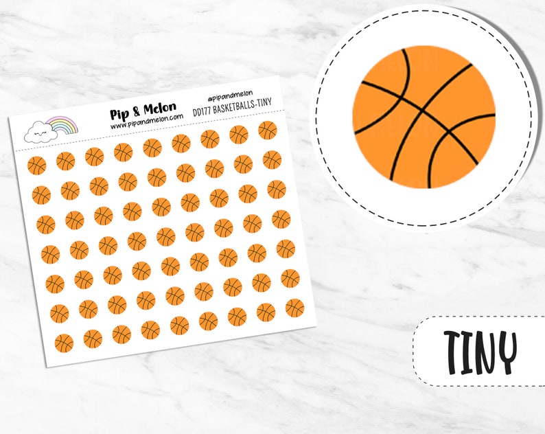 Basketball Stickers for Basketball Camp, Basketball Practice, Basketball Game, Basketball Tournament, Cute and Kawaii, Pipandmelon Tiny