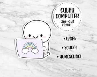 Cubby Emoticon Computer Work Die Cut Laminated Overlay Sticker // homeschool, school, shopping // cute, planner decal, Laptop sticker