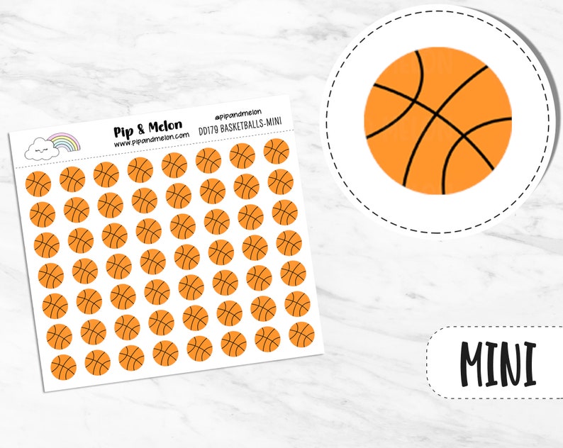 Basketball Stickers for Basketball Camp, Basketball Practice, Basketball Game, Basketball Tournament, Cute and Kawaii, Pipandmelon Mini