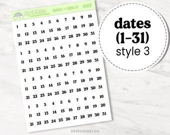 Date Dot Script Planner Sticker | Style 2 | Functional Stickers | Number Font Text Stickers
