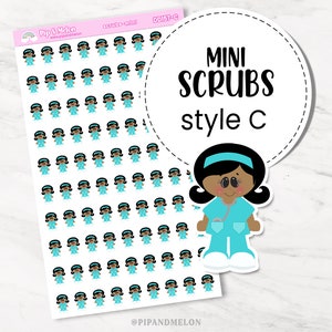 Mini Nurse Planner Sticker Set for Nurse, PA, RN, Physician, School, Specialist, Pediatrician with 5 Styles of Cute Stickers Scrubs C