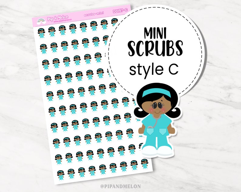 Mini Nurse Planner Sticker Set for Nurse, PA, RN, Physician, School, Specialist, Pediatrician with 5 Styles of Cute Stickers Scrubs C