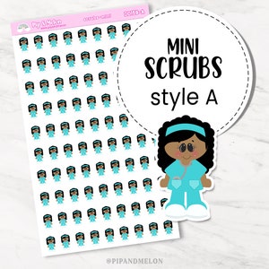 Mini Nurse Planner Sticker Set for Nurse, PA, RN, Physician, School, Specialist, Pediatrician with 5 Styles of Cute Stickers Scrubs A