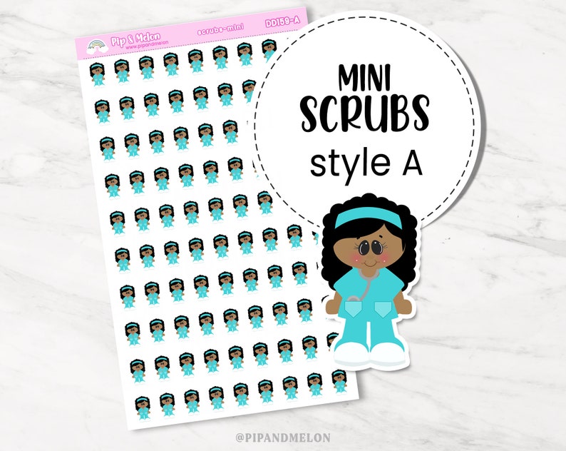 Mini Nurse Planner Sticker Set for Nurse, PA, RN, Physician, School, Specialist, Pediatrician with 5 Styles of Cute Stickers Scrubs A