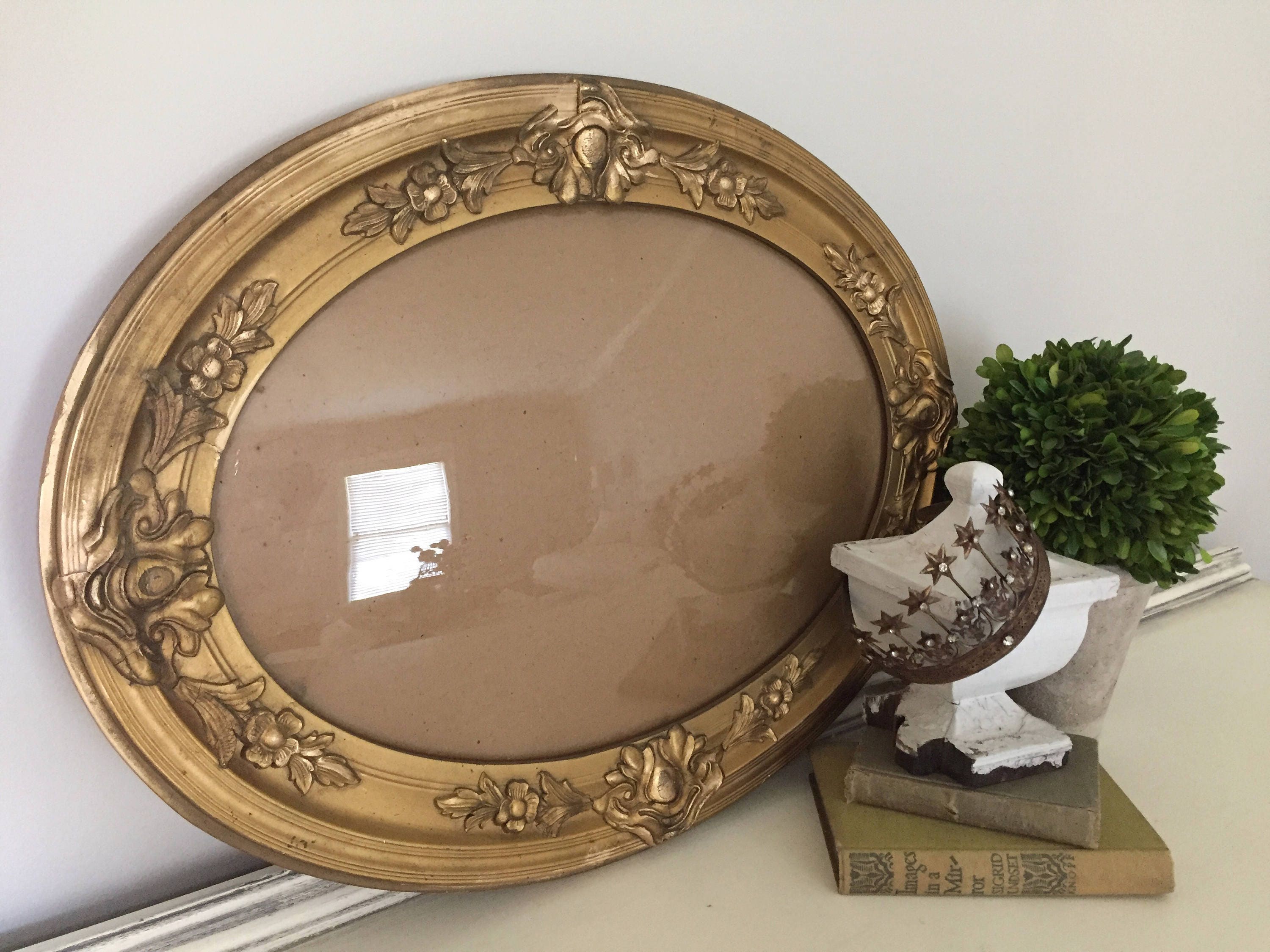 Antique Oval Frame Antique Picture Frame Convex Glass Etsy