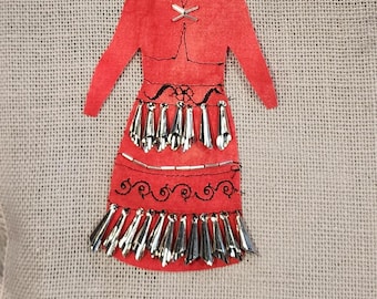 Jingle Dress Textile Art - Healing Prayer Dress Design with Metallic cones. UNFRAMED
