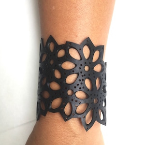 handcut inner tube rubber floral bracelet