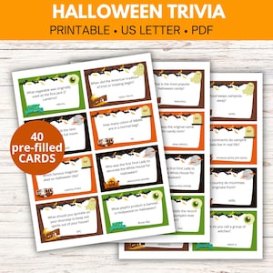 Printable Halloween Trivia for kids, Halloween trivia game for family, Trivia questions cards, Halloween party game, Trivia night,