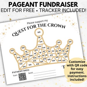 Pageant Fundraiser Vorlage, QR-Code, bearbeitbar Meine Kronenform ausfüllen, Wettbewerbsponsoring spenden, druckbarer Fundraiser-Flyer, Schönheitskönigin