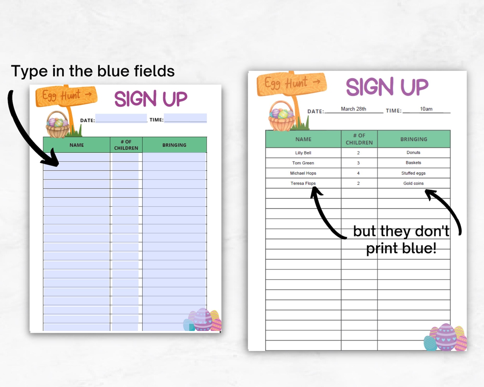 Easter Egg Hunt Sign up Sheet, Neighborhood Egg Hunt, Printable Kids ...