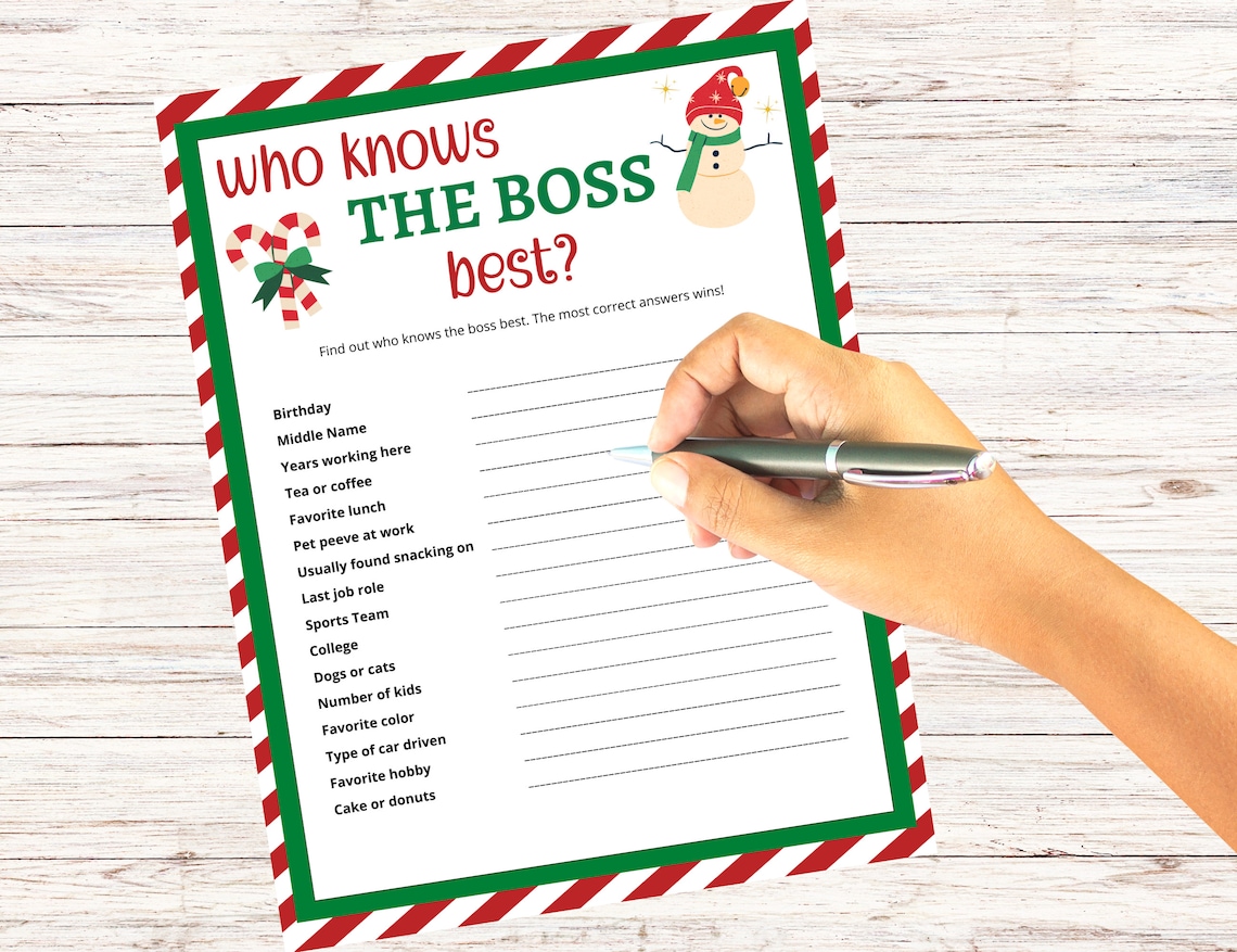 Holiday Office Party Game Who Knows the Boss Best, Fun Office Party