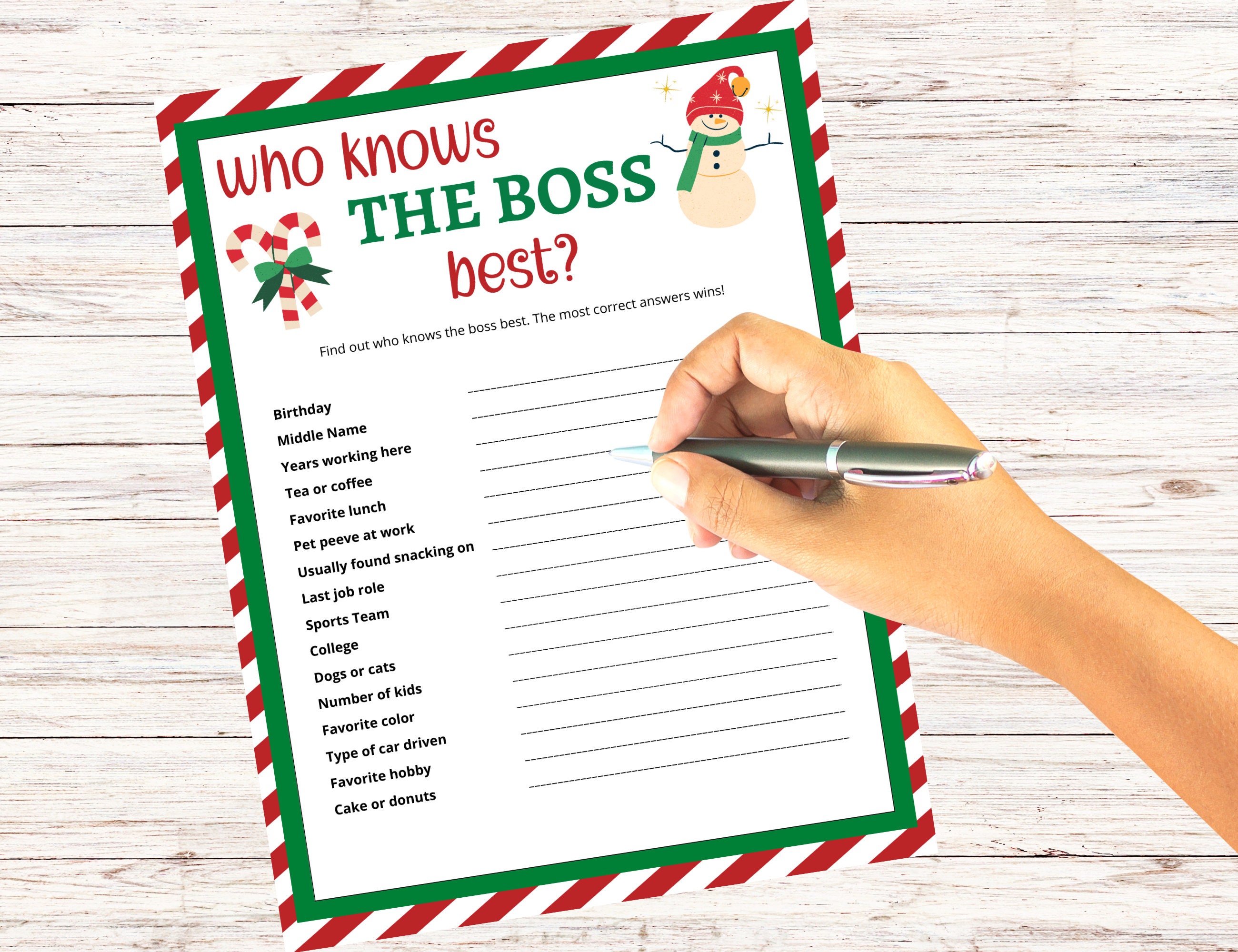 Holiday Office Party Game Who Knows the Boss Best, Fun Office Party