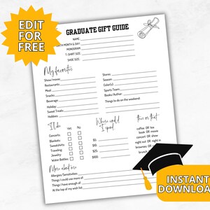 Senior favorite things list, Editable graduate gift questionnaire, All about the grad, Get to know the graduate, Graduation gift ideas form
