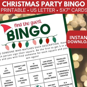 Christmas Mix and Mingle bingo, Printable Holiday Party find the guest, Icebreaker games, Human Bingo, Find someone who, Jingle mingle bingo