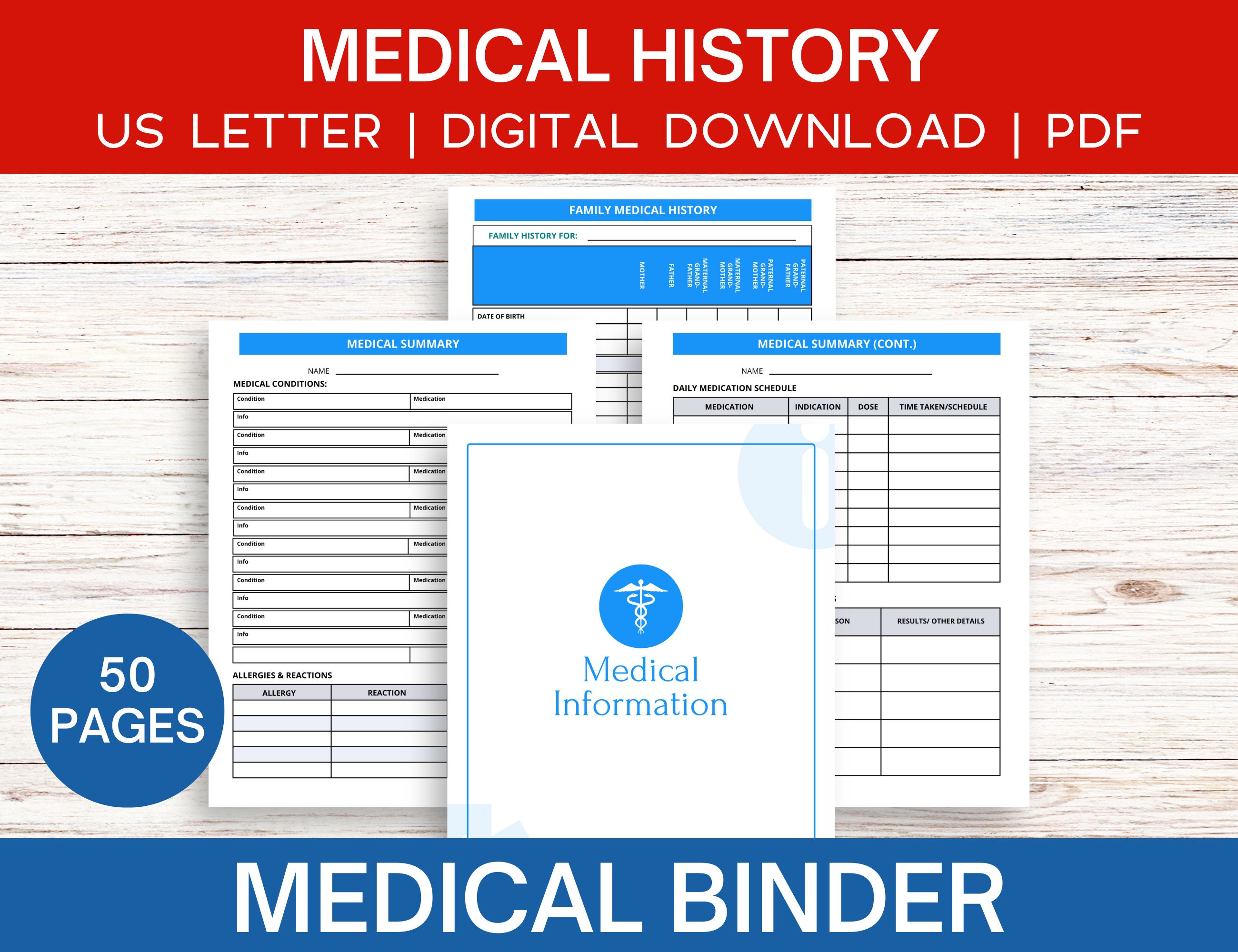 Medical Binder, Medical Planner Printable or Fillable PDF, Medical ...