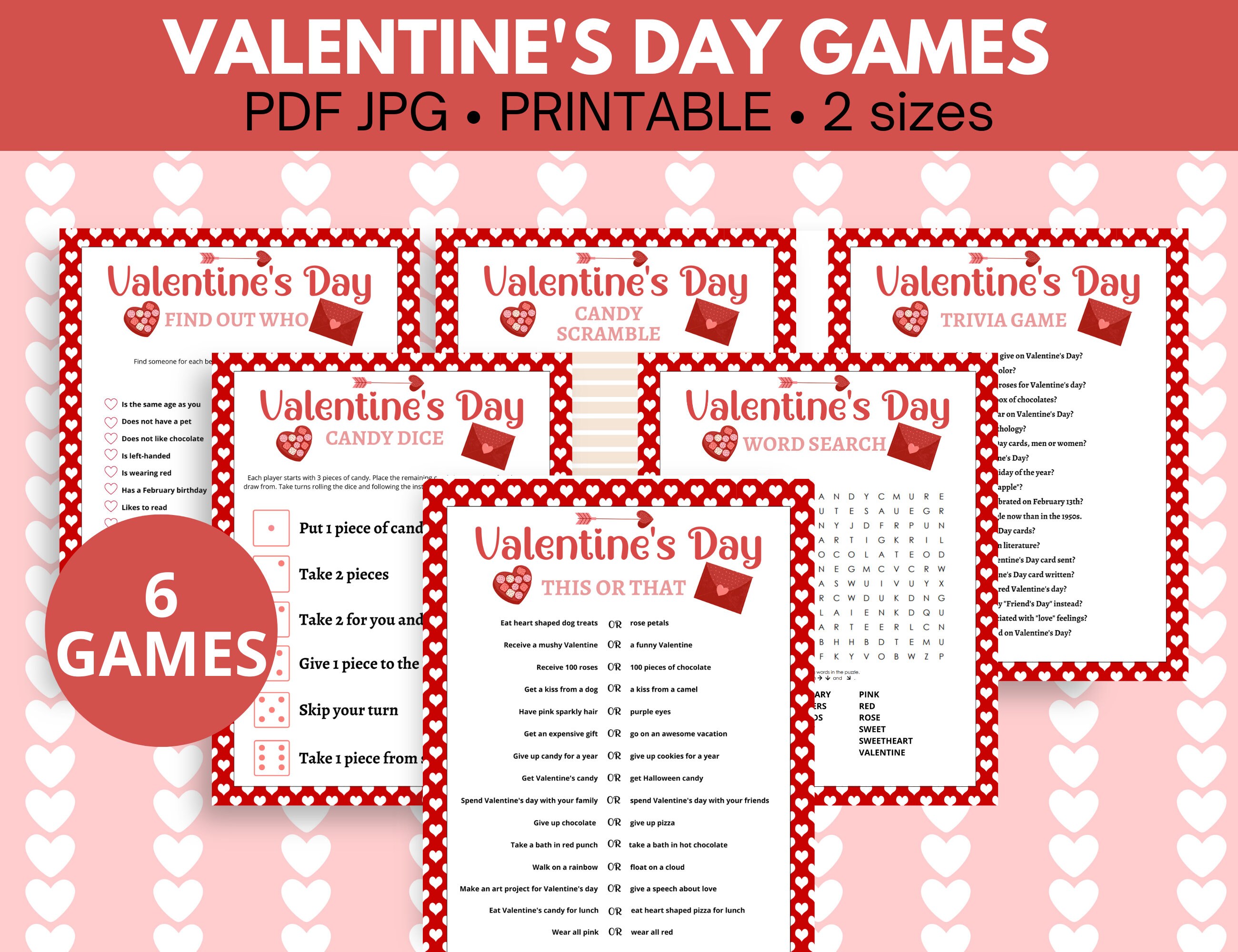 Valentine's Day Games for Kids, Printable Valentine's Game Bundle ...