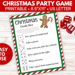 Christmas candy dice game printable, Fun Christmas game for kids, Printable dice game for Christmas, Holiday candy game, Candy dice, PDF