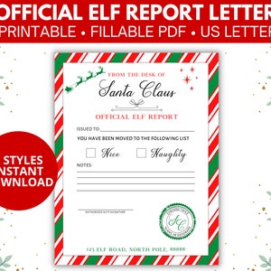 Carta de informe de elfo imprimible, carta PDF rellenable de elfo, carta de advertencia de elfo de Navidad, carta de elfo imprimible, descarga instantánea