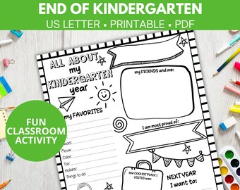 Last day of kindergarten interview, All about my year printable, Year in review page, End of school year classroom activity, School memory