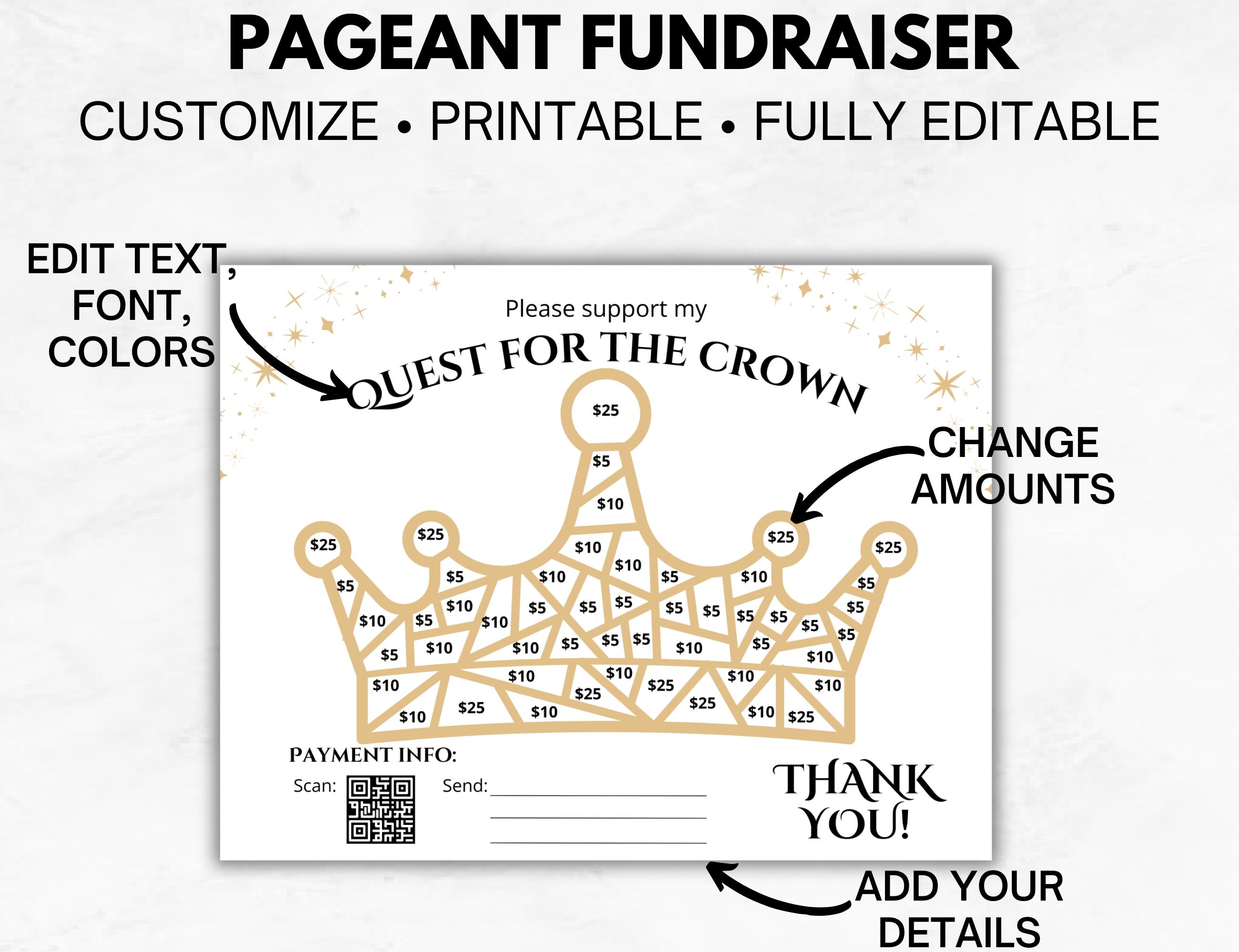 Pageant Sponsor Add Pageant Fundraiser Template, QR Code, Editable Fill My Crown Form ...