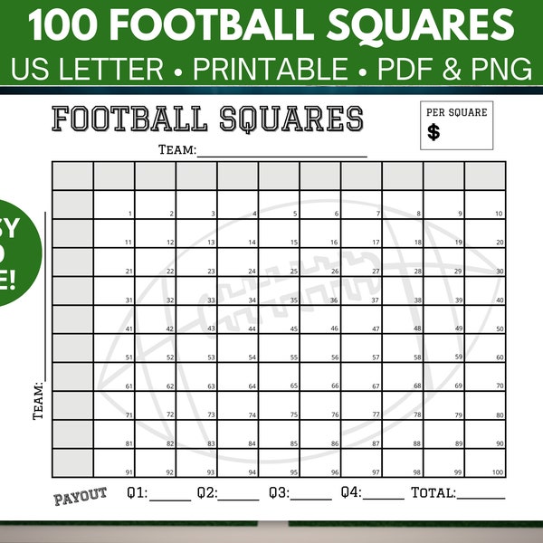 Free Football Squares Printable - Etsy