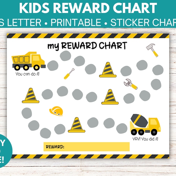 Dump Truck Kids Reward Chart, Toddler Behavior chart, Sticker chart, Construction reward chart, Boy reward chart, Printable PDF