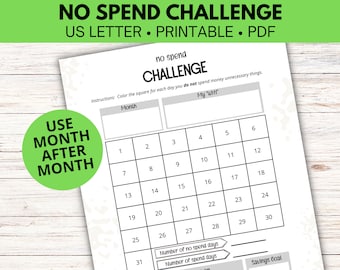 No spend challenge printable, Monthly save money challenge, Monthly savings tracker, Printable PDF