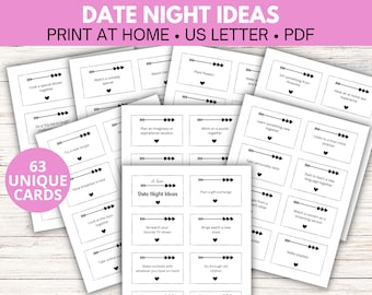 Date night ideas, Printable date night jar cards, At home date ideas, Couples date night, Cards for date night basket, Printable PDF
