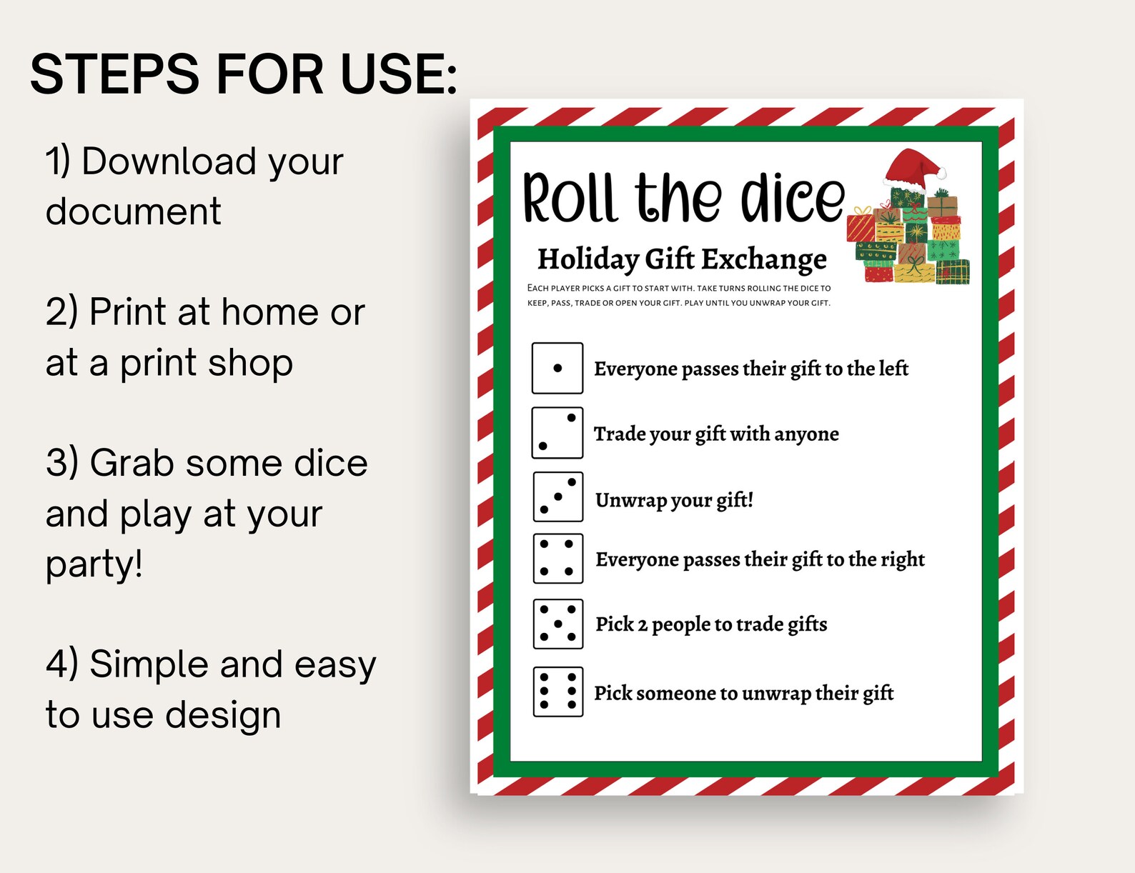 Christmas Left Right Game Printable, Right Left Gift Exchange Game, Pass the Gift Christmas ...
