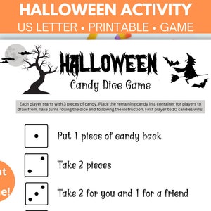 Candy dice game, Kids Halloween dice game, Printable dice game, Halloween party game, Halloween Printables, Halloween game, Printable PDF