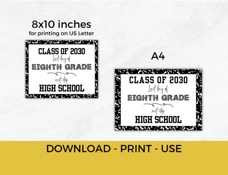 Last Day of School Sign Printable, 8th Grade Graduation Sign, Class of ...