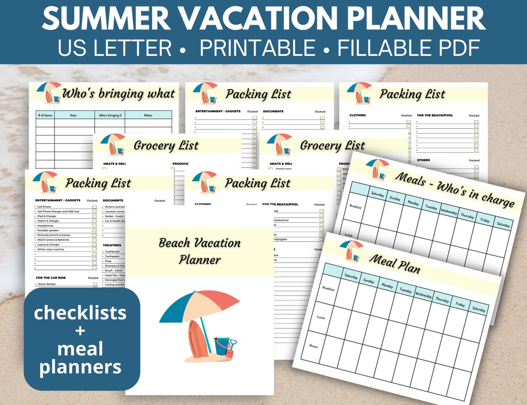 Beach Vacation Packing Checklist Bundle, Family Summer Vacation Planner ...
