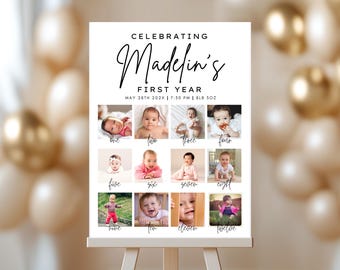 First Birthday Welcome Sign Poster Template, Editable Milestones Board, Gender neutral 1st Birthday Photo Sign, Custom Babys 1st Year Board