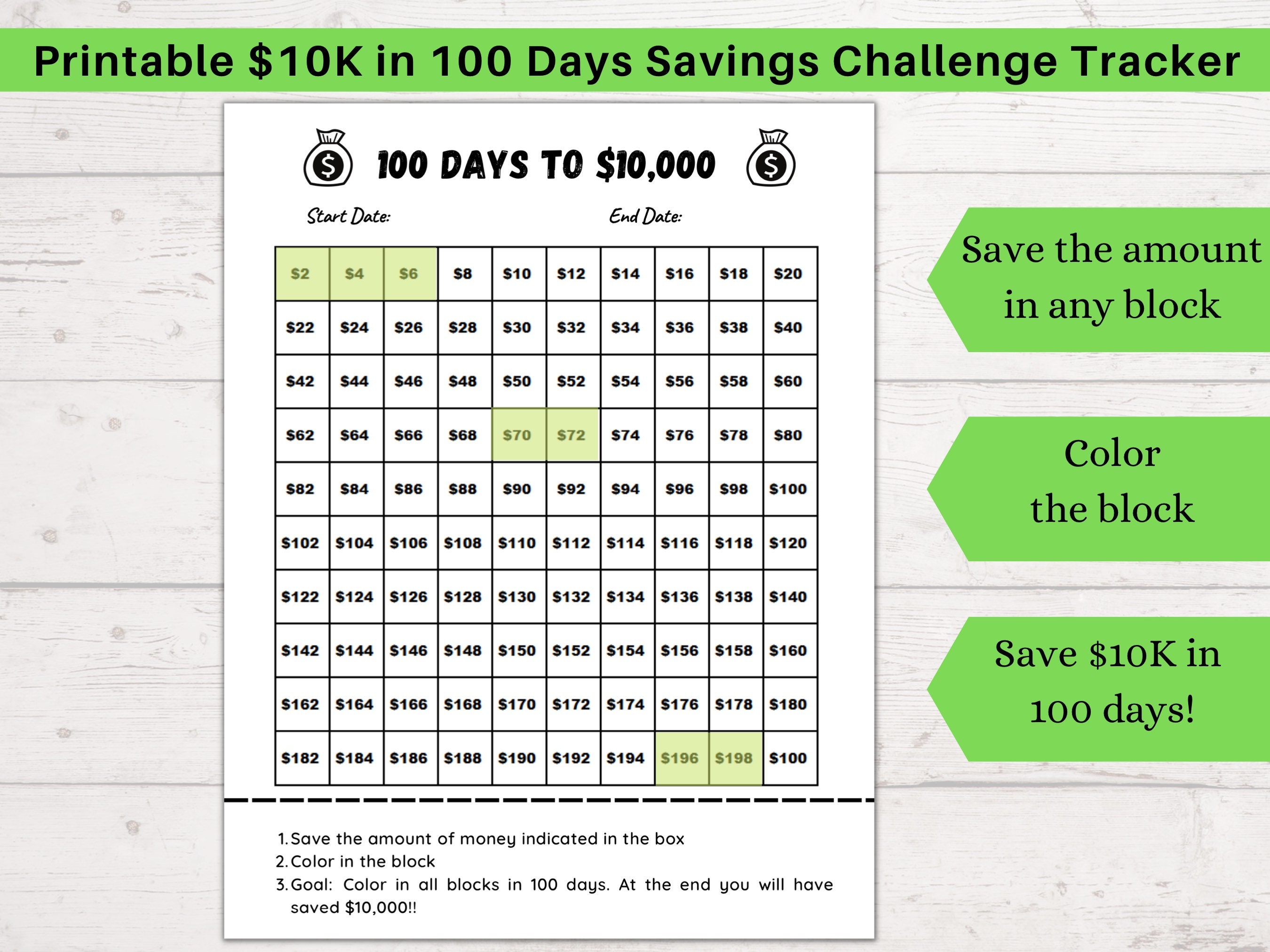 10K in 100 Days Challenge, Save Money Challenge, 10000 Saving