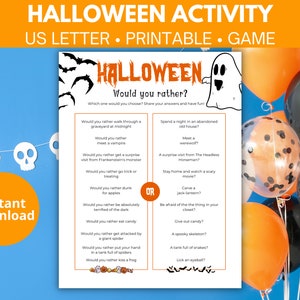 Halloween party game, Would you rather Halloween game, This or that Halloween activity, Halloween class game for kids, Printable PDF