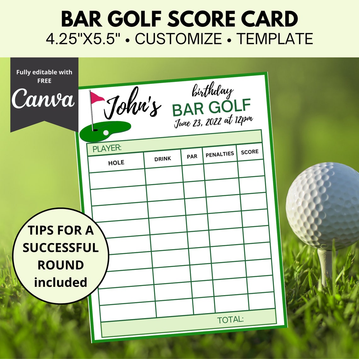 Bar Golf Scorecard Template Editable in Canva, Golf Themed Pub Crawl Bar Golf Scorecard Template Editable in Canva, Golf Themed Pub Crawl