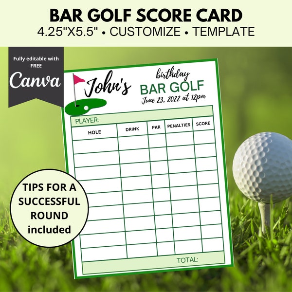 Bar golf scorecard template editable in Canva, Golf themed pub crawl, Pub golf, Personalized Bachelor, Adult Birthday party game