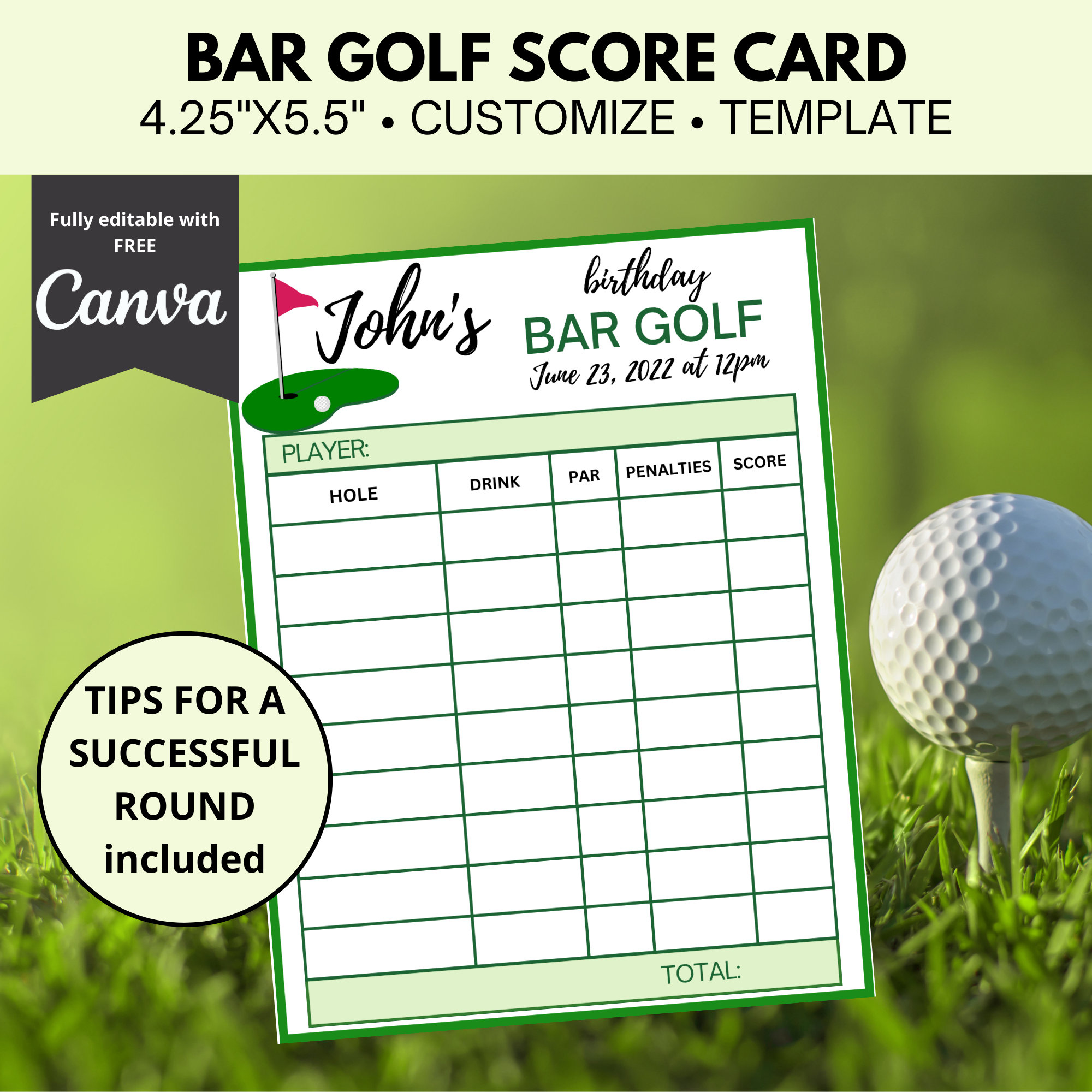 Bar Golf Scorecard Editable In Canva Bar Golf Template Golf Themed 