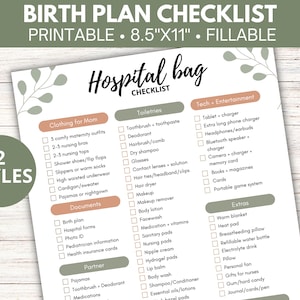 Birth plan template, Editable birth plan checklist, Natural birth plan, Birthing plan Canva, Labor and delivery preferences, Printable PDF