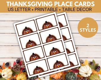 Thanksgiving turkey place cards printable, Thanksgiving table decor, Fillable turkey day place cards, Thanksgiving place card template, PDF