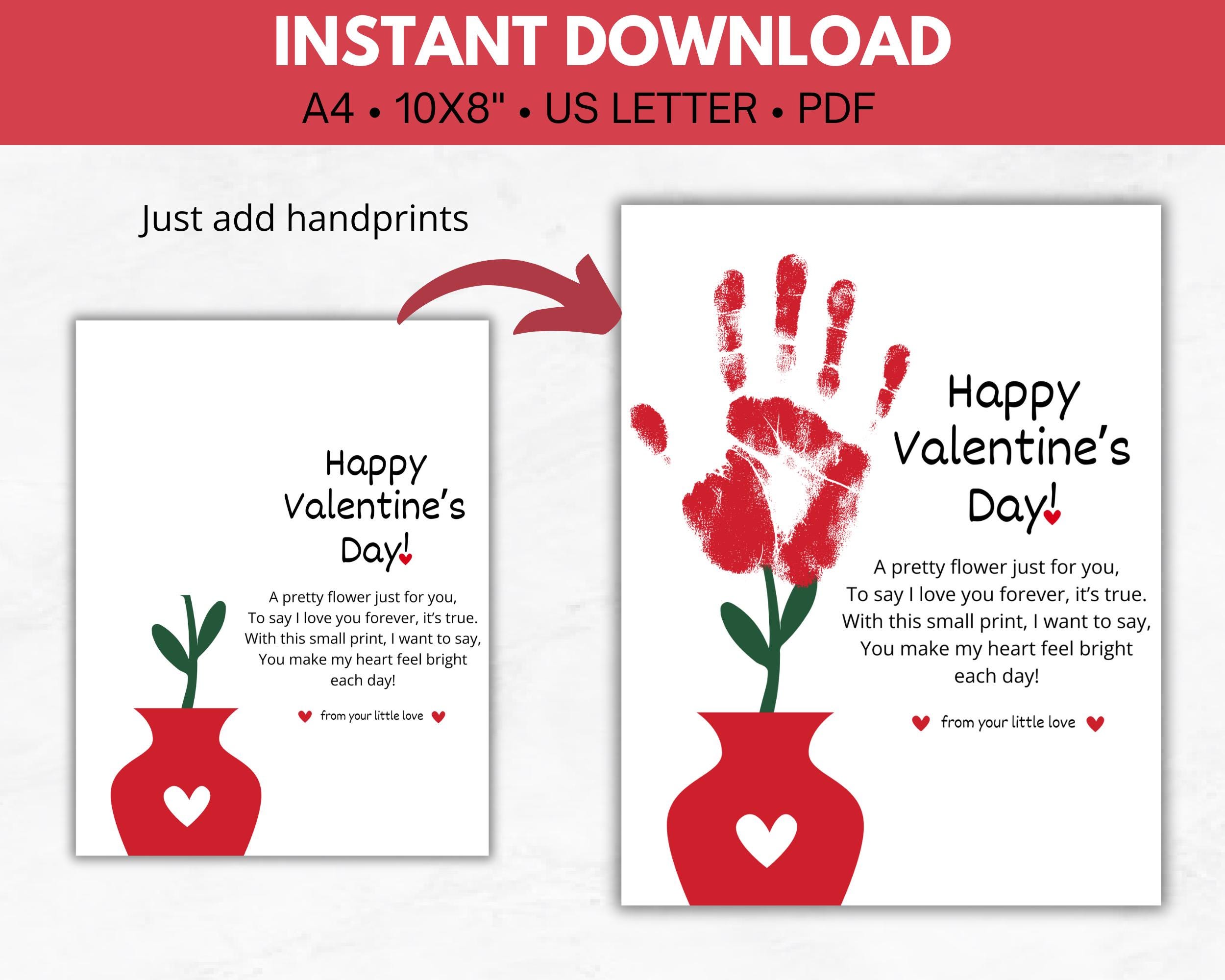 Valentines Day Flower Handprint Craft, Kids Handprint Art, Printable ...