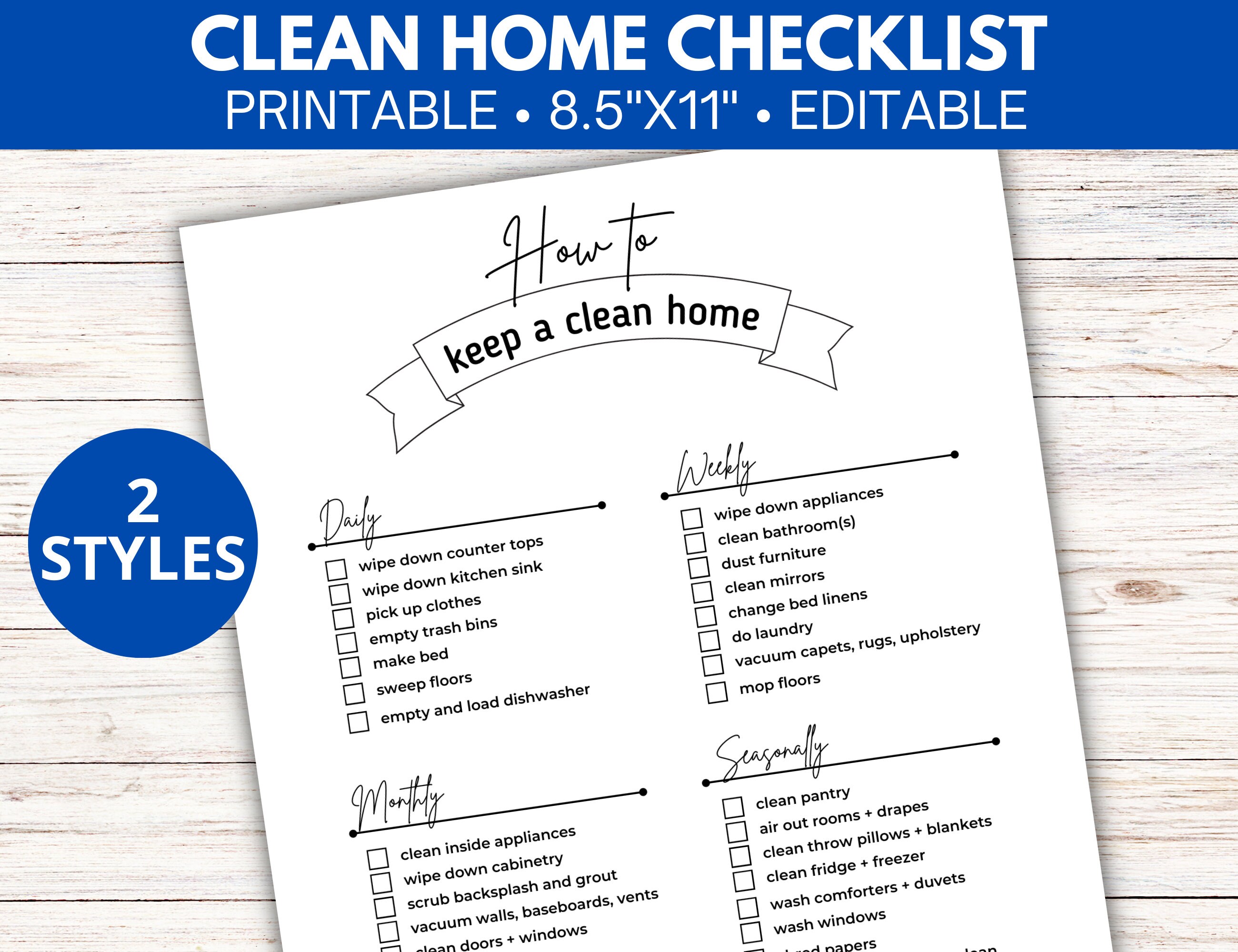 Editable Cleaning Checklist Printable, Cleaning Checklist for Home ...
