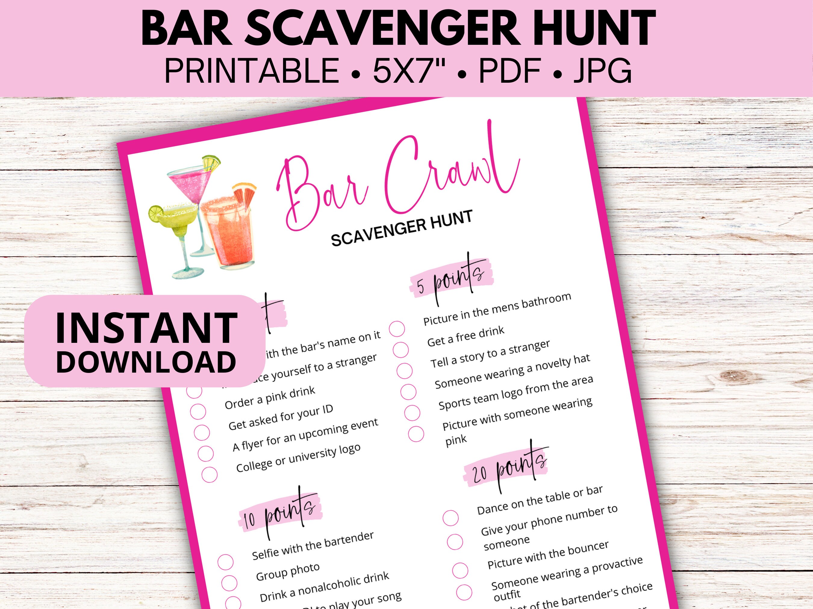 Bar Scavenger Hunt Printable, Bachelorette Party Bar Crawl Bingo, Adult Scavenger Hunt, Drinking