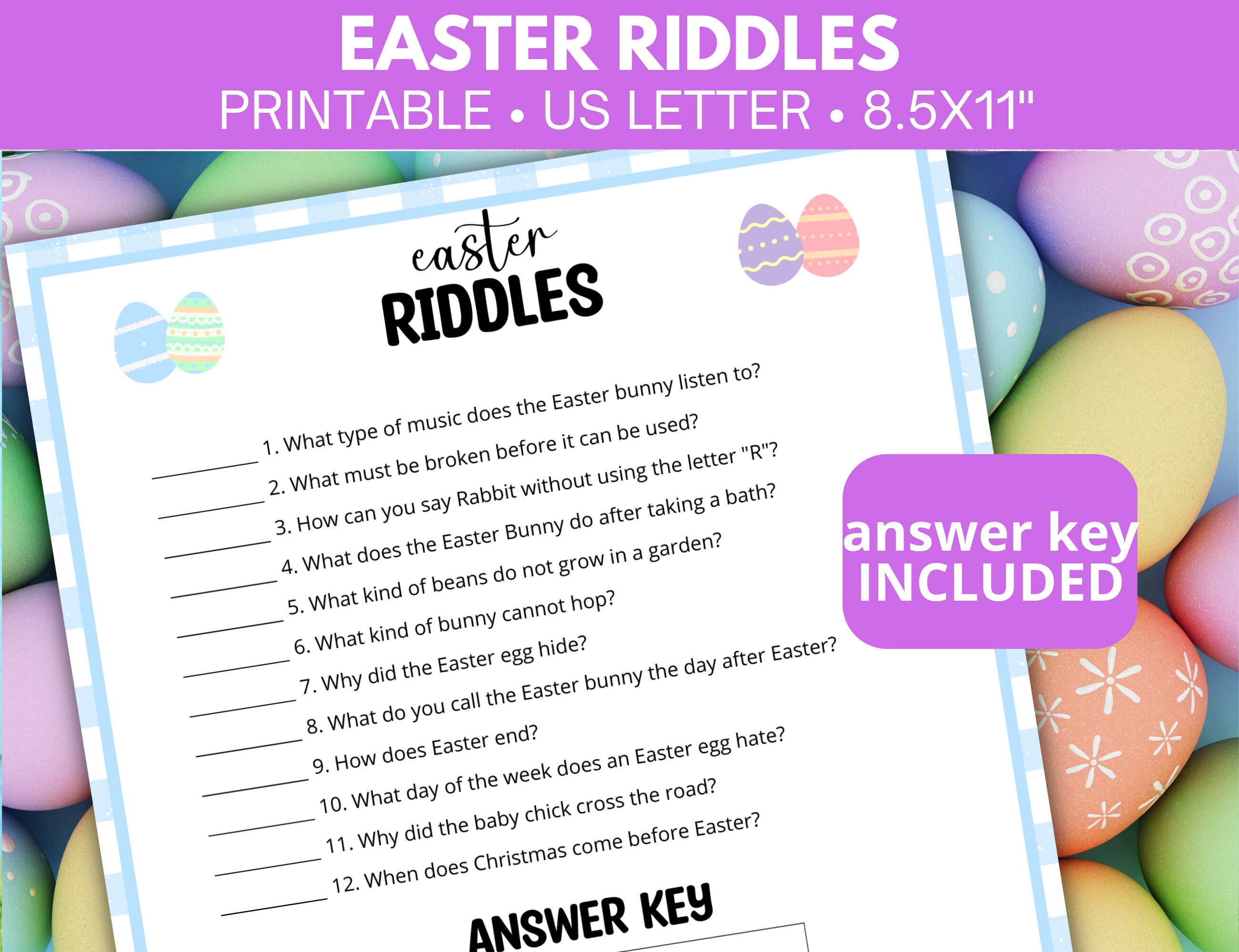 Kids Easter Riddles Printable, Easter Party Printable Riddles for Kids ...