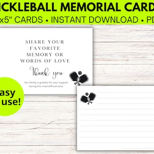 Cartes commémoratives funéraires Pickleball imprimables, cartes commémoratives Pickleball, souvenir funéraire, carte mémoire funéraire, cartes de célébration de la vie