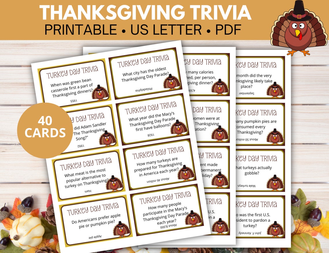 Thanksgiving Trivia Cards Printable, Thanksgiving Game for Family ...