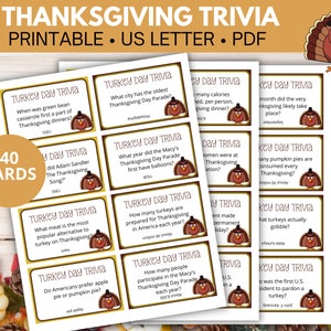 Tarjetas de trivia de Acción de Gracias imprimibles, Juego de Acción de Gracias para la familia, Preguntas de trivia de Acción de Gracias, Trivia de otoño, Juego de trivia de Turquía, Imprimible